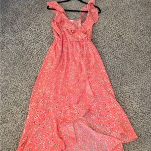 Socialite Coral Floral High Low Dress